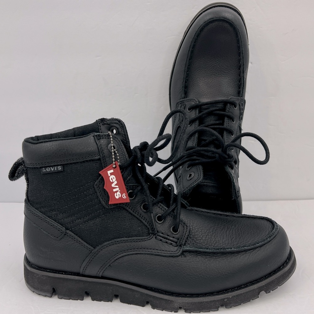 LEVIS, DAWSON TUMBLED LEATHER BOOTS, ALL BLACK COLOR, MEN’S SIZE 9